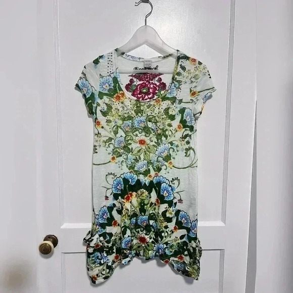 Desigual embellished art crystal floral colorful blouse with pockets - Picture 1 of 3